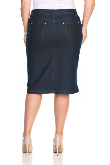 Bristol Denim Skirt in Dk Indigo- Misses and Plus (S-3X)