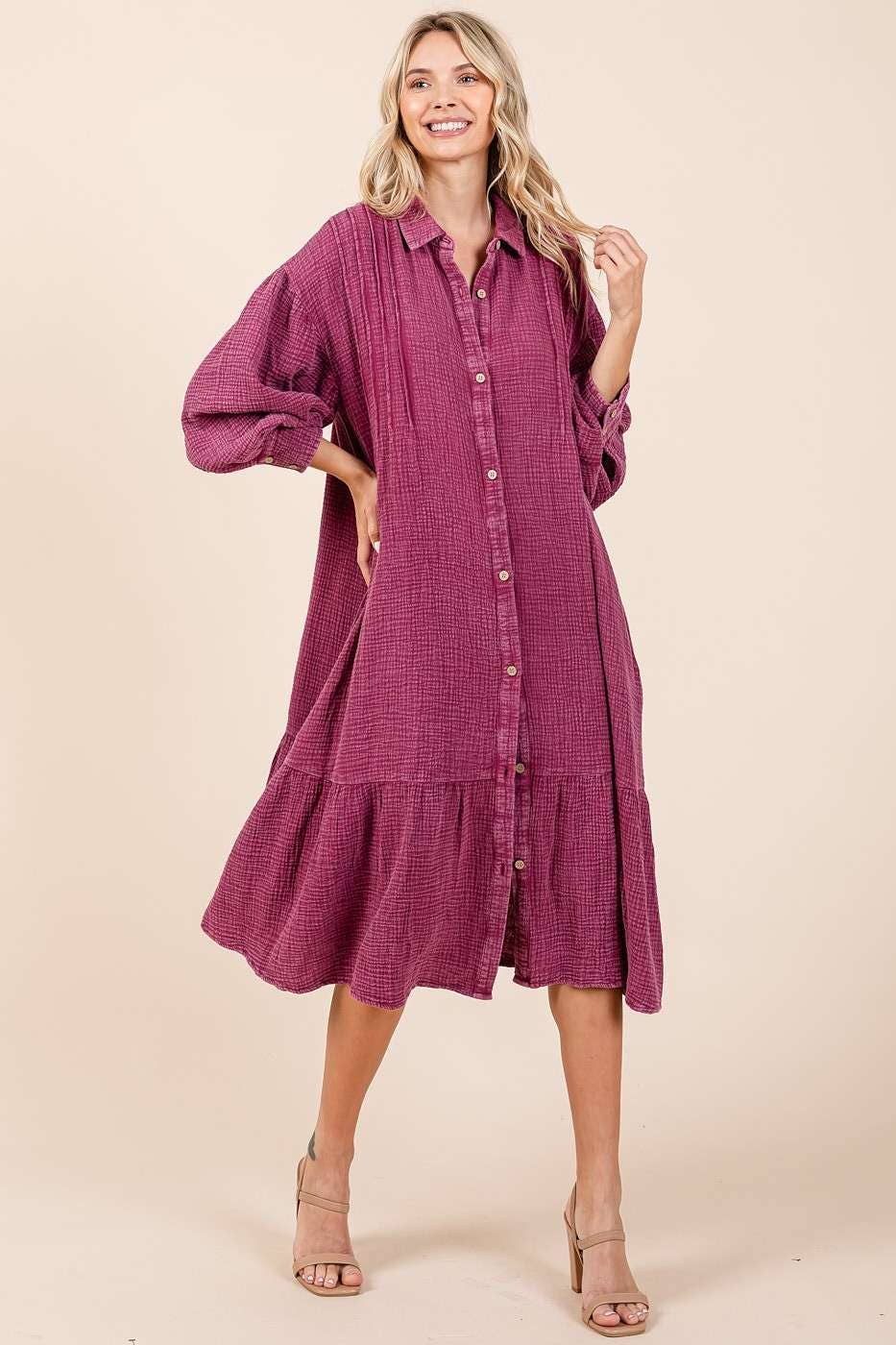 Zinnia Dress in Raspberry- Misses (S/M,M/L)