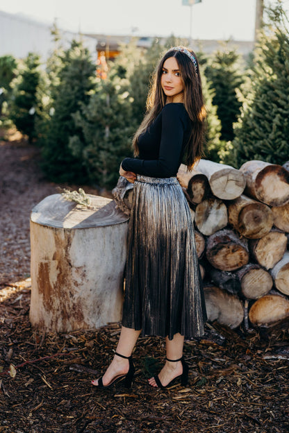 Metallic Pleat Skirt in Stardusk- Misses, Plus & Extended Plus (XS-4X)