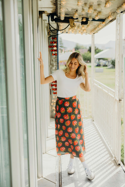 Textured Midi Skirt in Raspberry Jam- Plus (3X,4X)