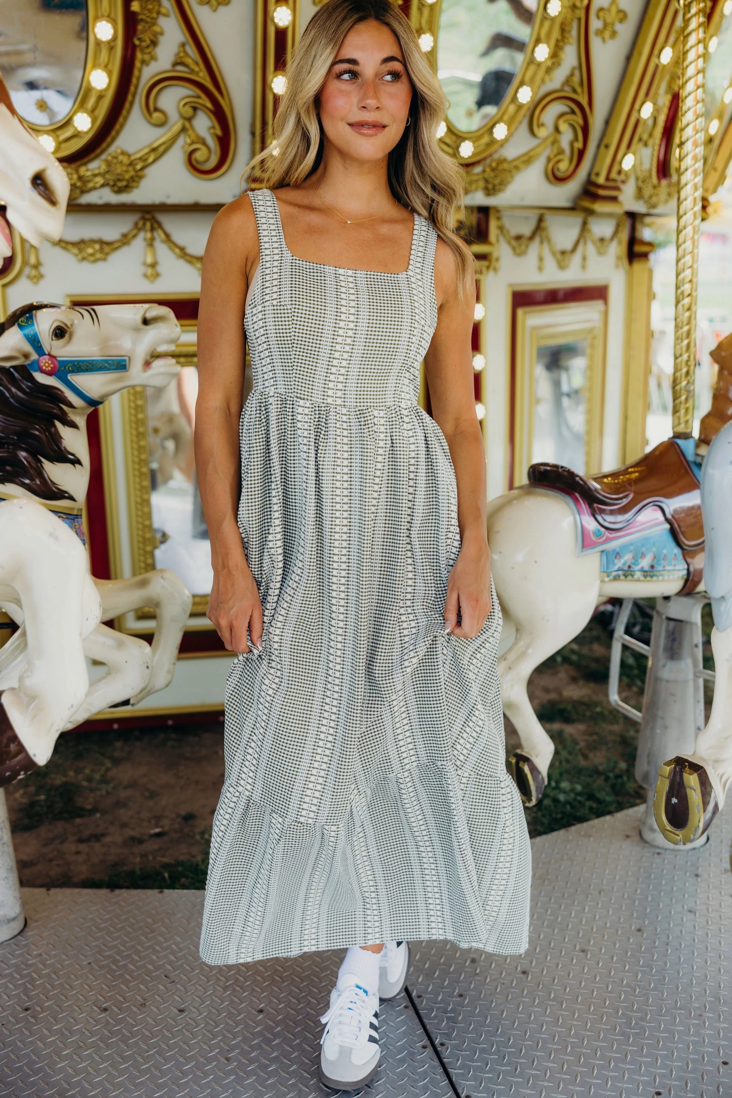 Delphine Dress in Olive Picnic- Misses and Plus (XS-4X)