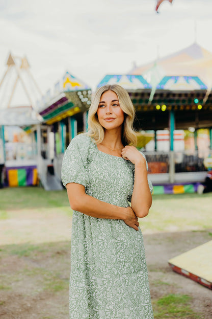 Indigo Dress in Inked Moss- Plus (3X,4X)