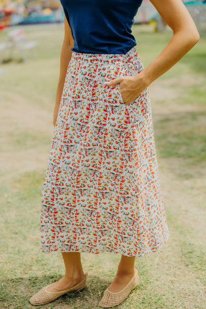 Textured Midi Skirt in Tuscan Tomato- Plus (3X,4X)