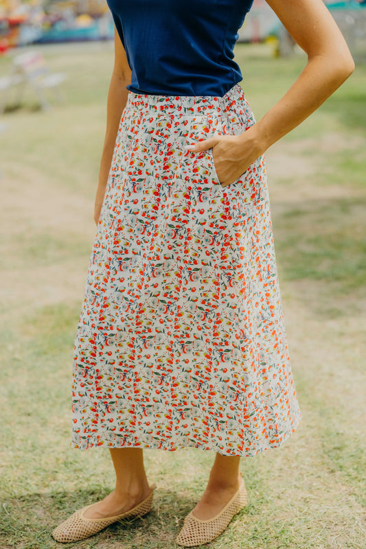 Textured Midi Skirt in Tuscan Tomato- Plus (3X,4X)