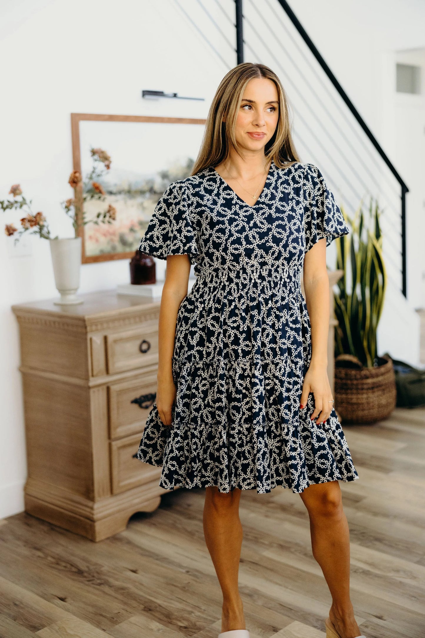Jemma Dress in Midnight Lotus- Misses (XS,S,XL)