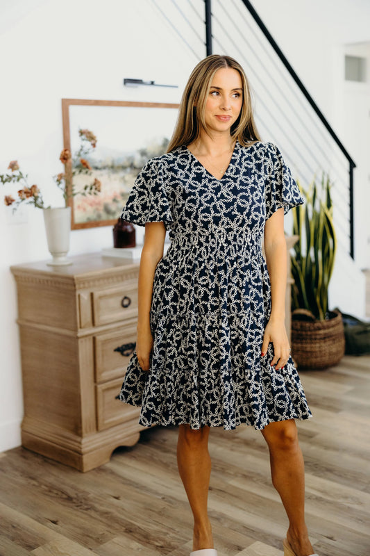 Jemma Dress in Midnight Lotus- Misses (XS,S,XL)