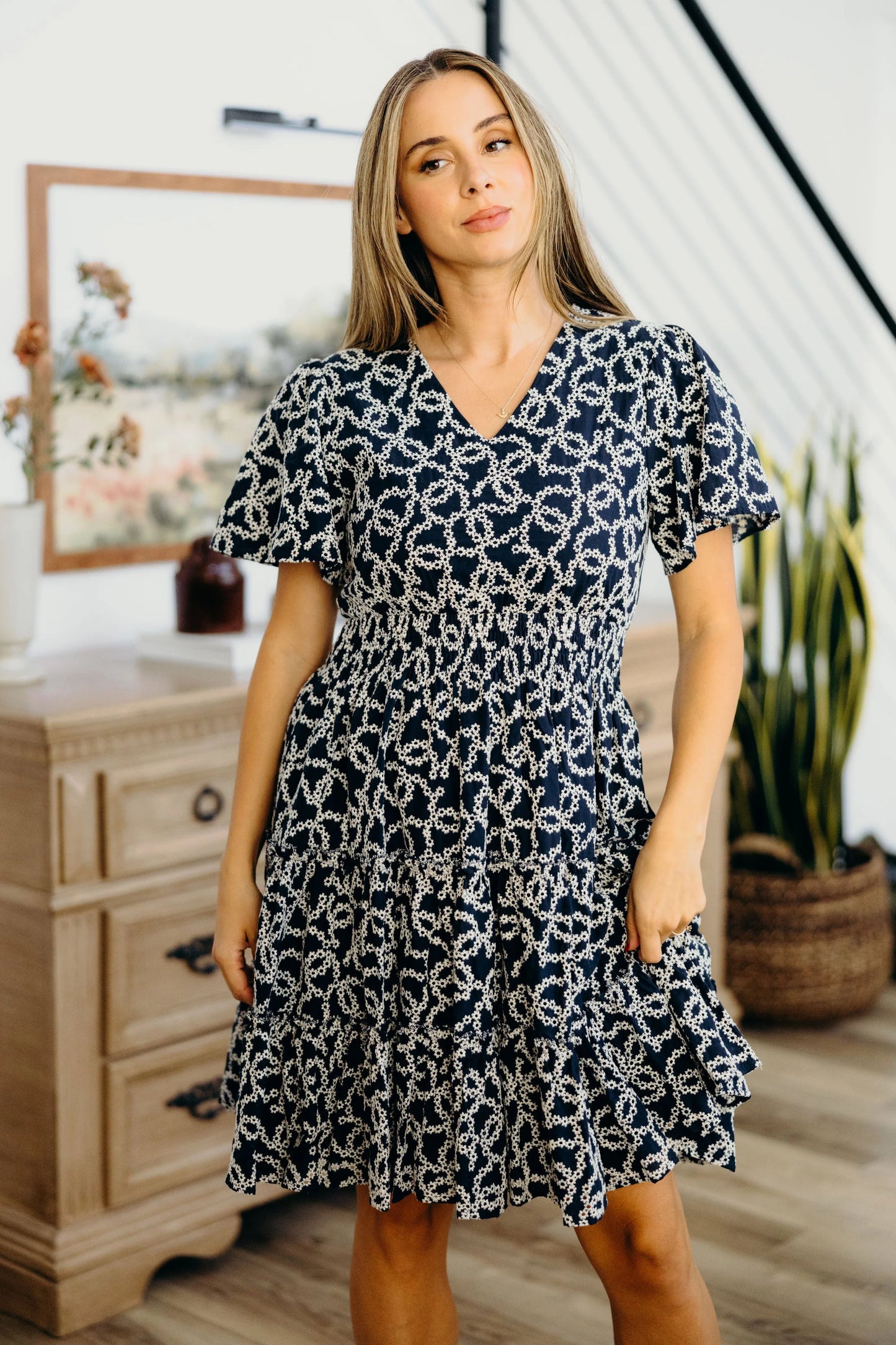 Jemma Dress in Midnight Lotus- Misses (XS,S,XL)