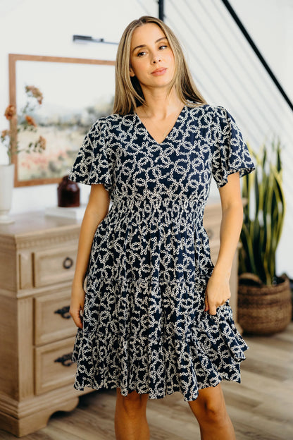 Jemma Dress in Midnight Lotus- Misses (XS,S,XL)