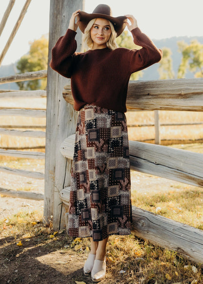 A Line Maxi Skirt in Wild Horse Bandana- Misses and Plus (XS-4X)