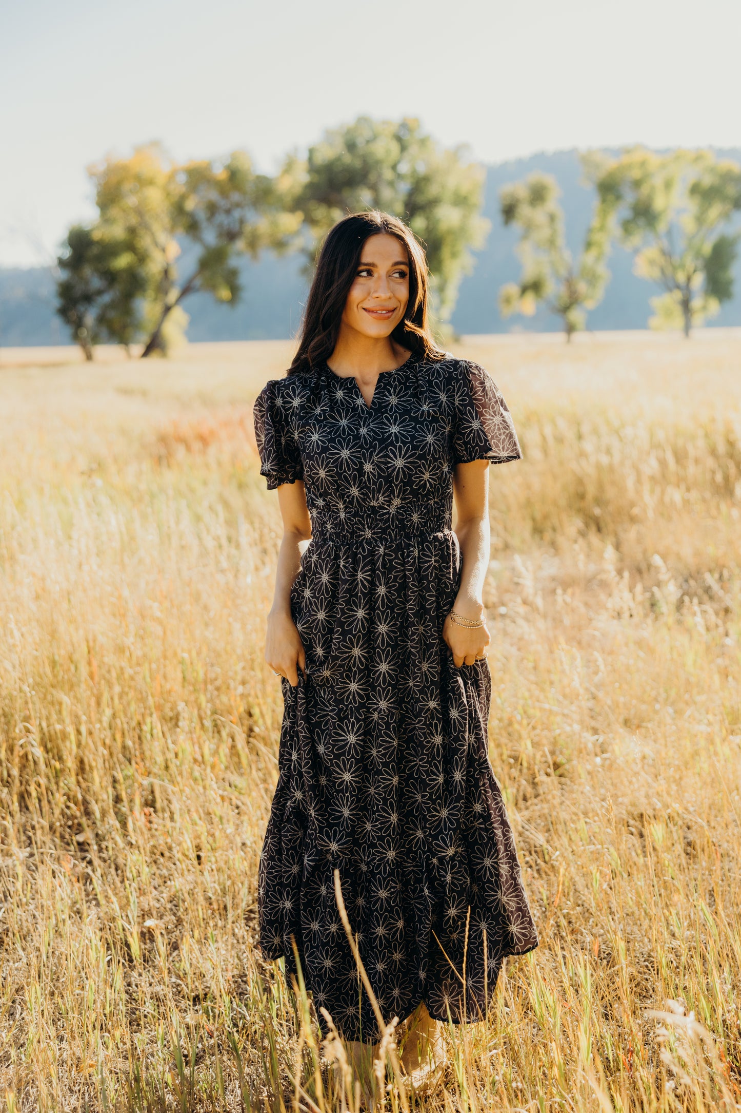 Gillie Dress in Black Sunflower- Misses and Plus (XS-4X)