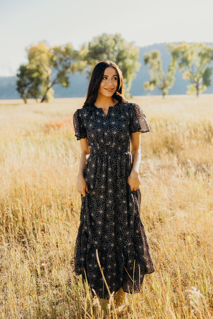 Gillie Dress in Black Sunflower- Misses and Plus (XS-4X)