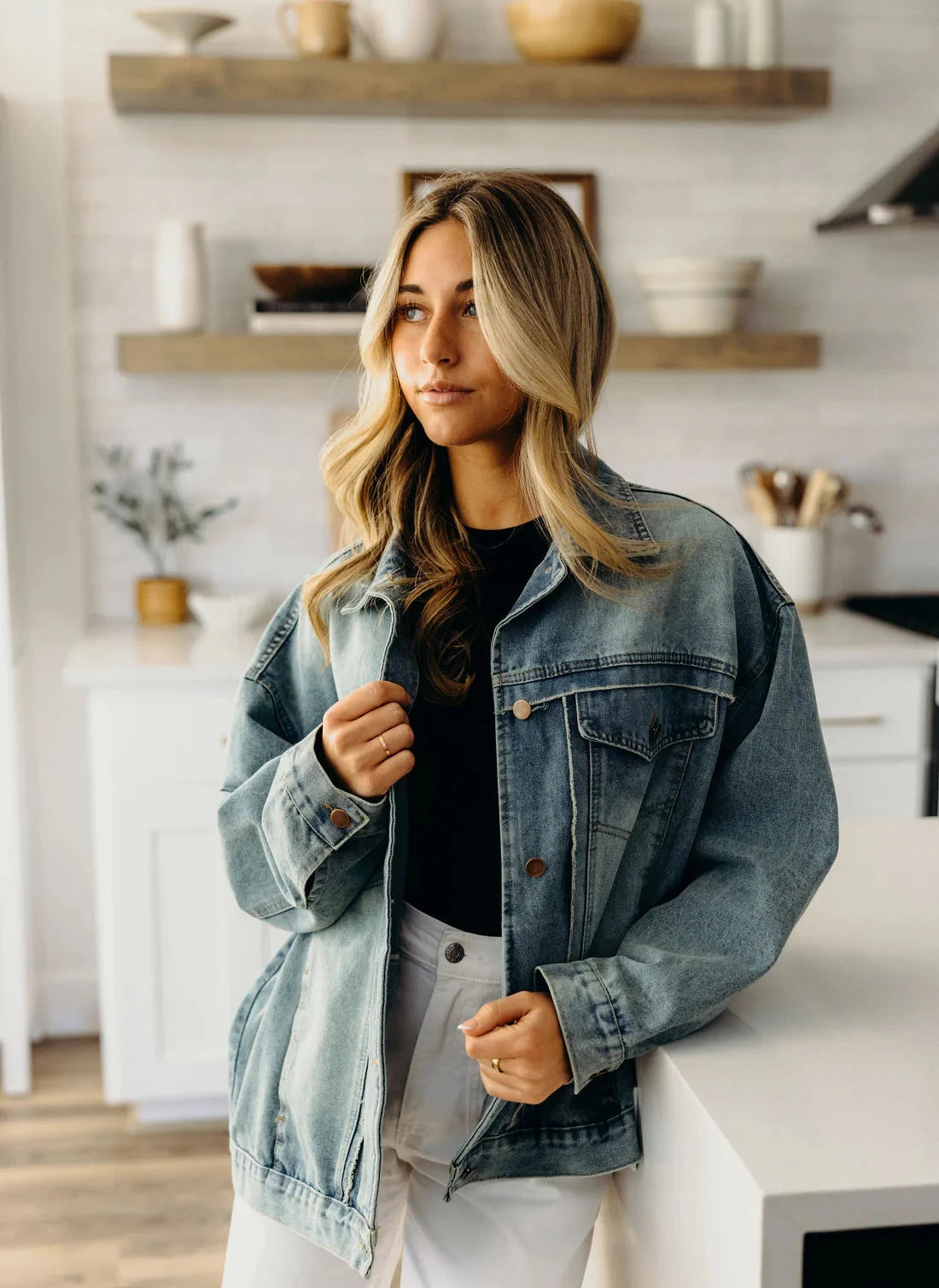Oversized Denim Jacket in Heritage Fade- Misses and Plus (XS,S,L,2X)