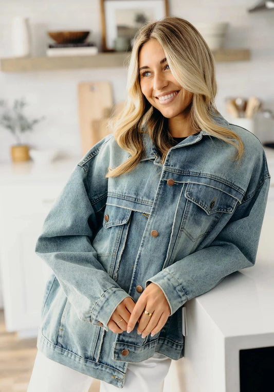 Oversized Denim Jacket in Heritage Fade- Misses and Plus (XS,S,L,2X)