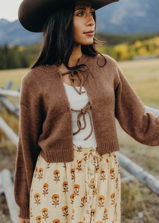 Bow Front Crop Sweater in Fawn- Misses and Plus (XS-4X)