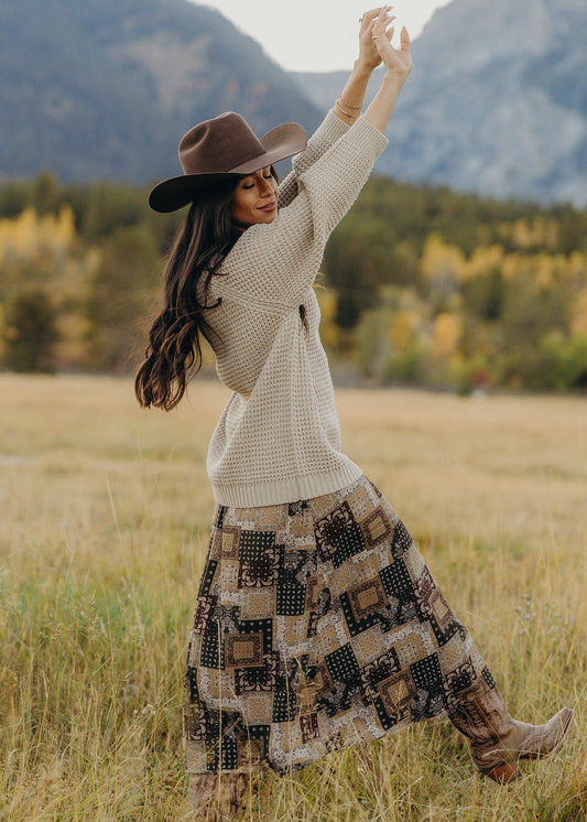 A Line Maxi Skirt in Boho Bandana- Misses and Plus (XS-4X)
