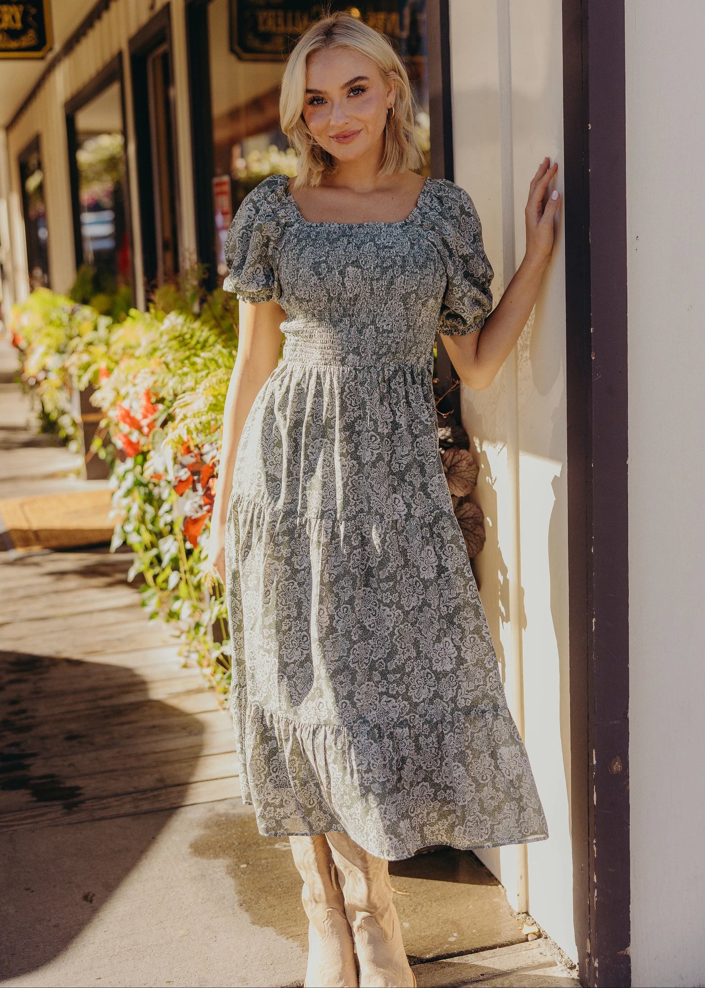 Sherelle Dress in Etched Fern- Misses and Plus (XS-4X)