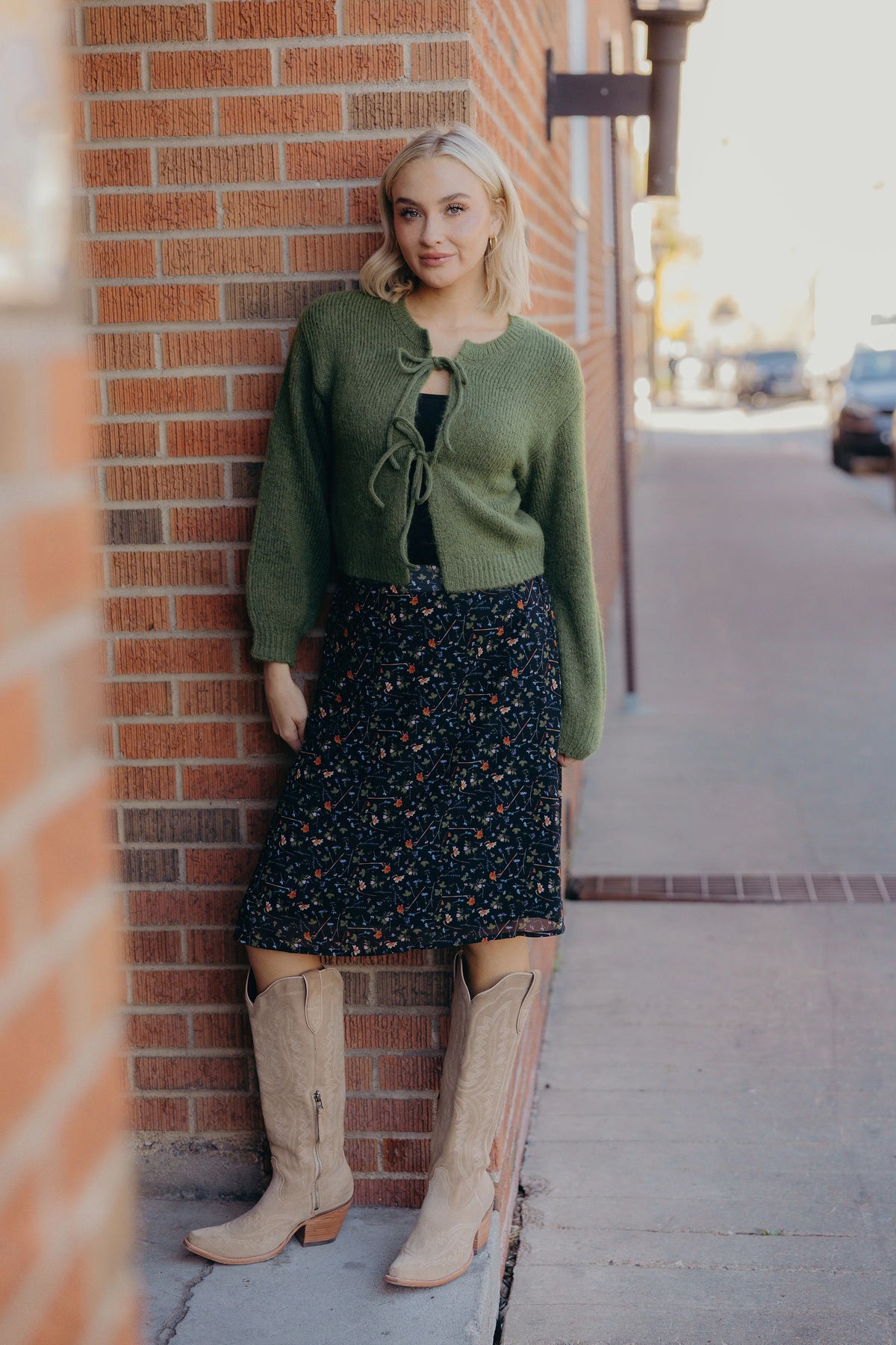 Bow Front Crop Sweater in Cactus- Misses and Plus (XS-4X)
