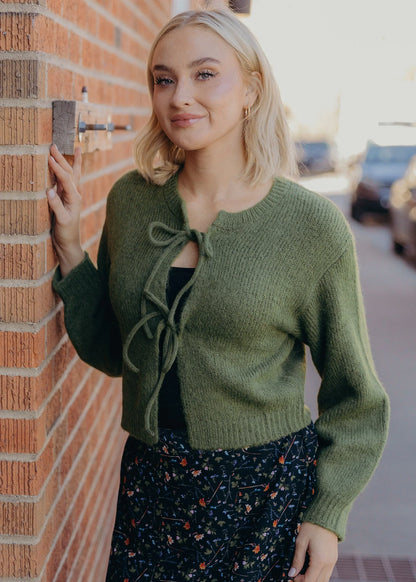 Bow Front Crop Sweater in Cactus- Misses and Plus (XS-4X)