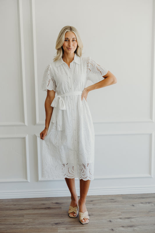 Cosette Dress in White Eyelet- Misses (XS-XL)