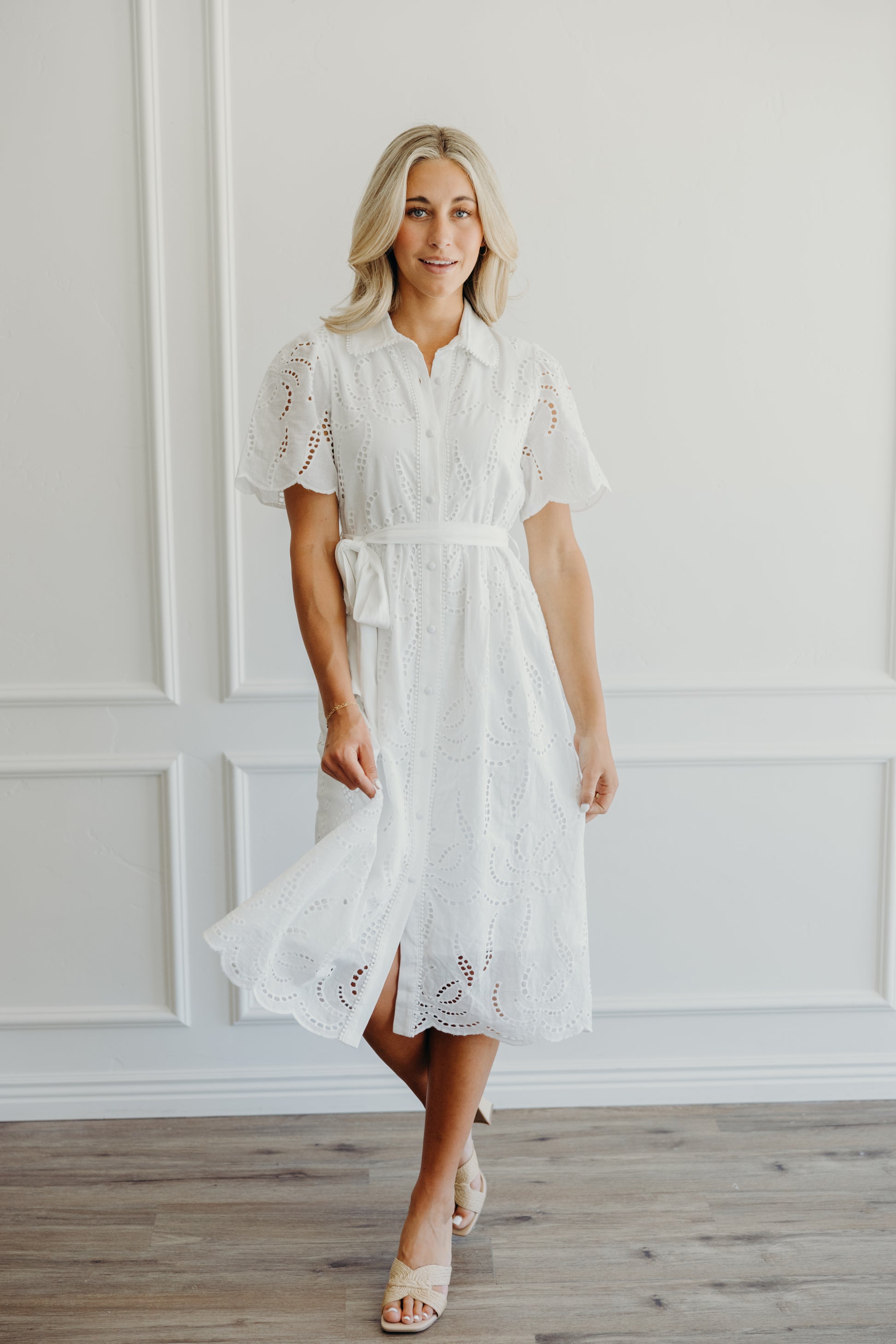 Cosette Dress in White Eyelet- Misses (L) Darlin's Modest Wear Cosette Dress in White Eyelet- Misses (L) Darlin's Modest Wear
