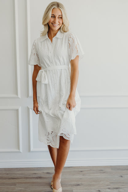 Cosette Dress in White Eyelet- Misses (XS-XL)