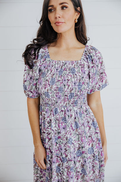 Indigo Dress in Painted Posies- Misses, Plus & Extended Plus (S-4X)