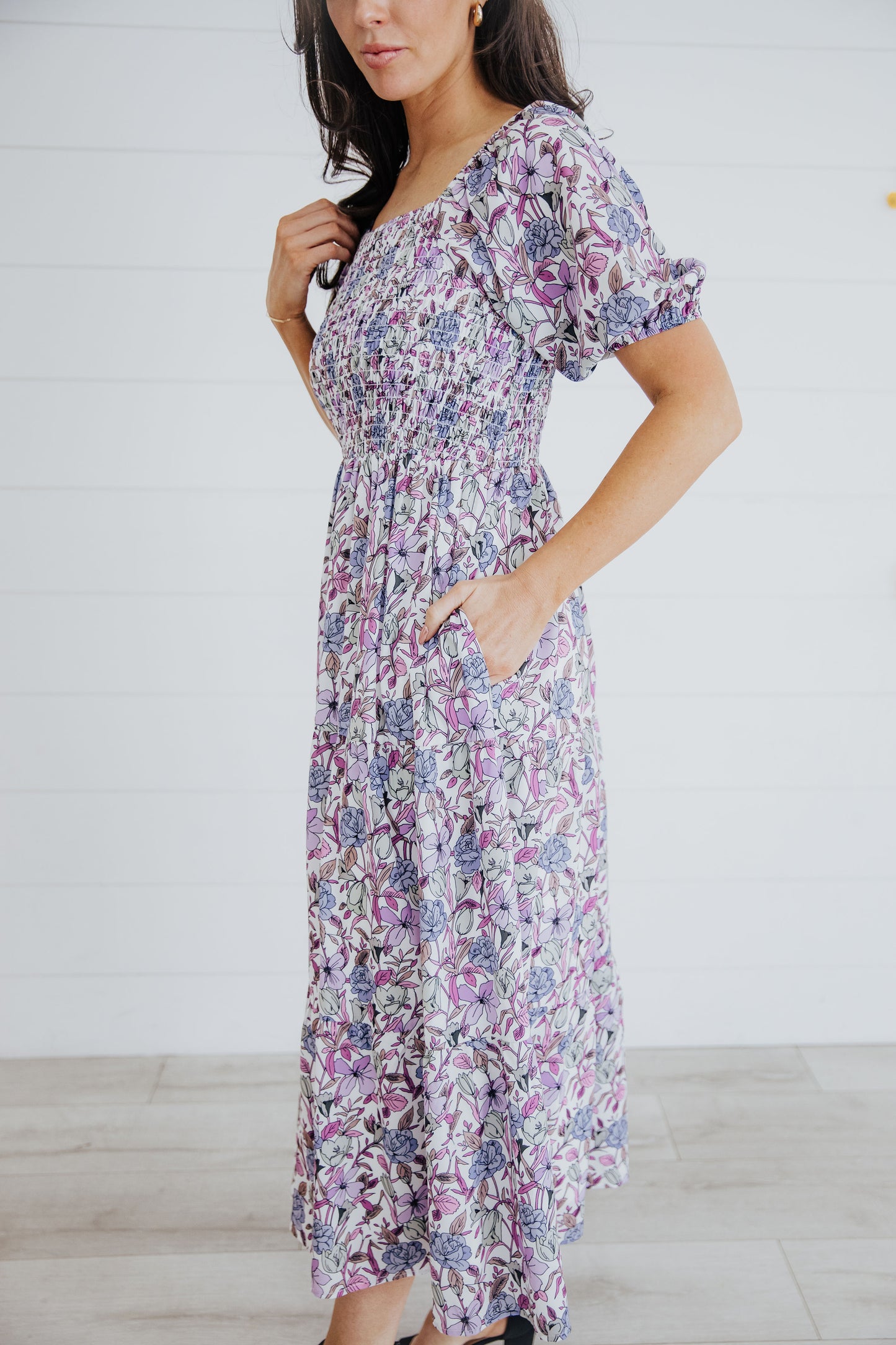 Indigo Dress in Painted Posies- Misses, Plus & Extended Plus (S-4X)