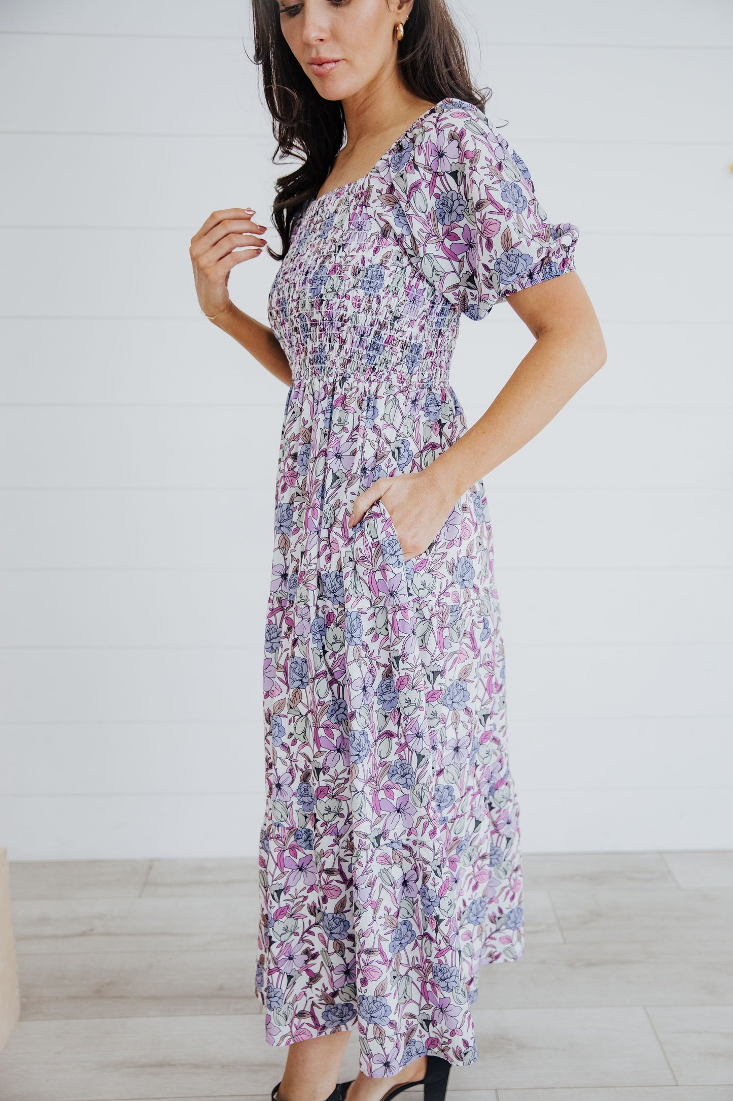 Indigo Dress in Painted Posies- Misses, Plus & Extended Plus (S-4X)