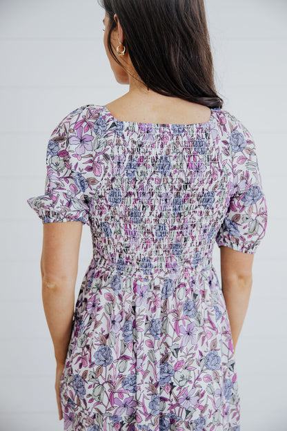 Indigo Dress in Painted Posies- Misses, Plus & Extended Plus (S-4X)