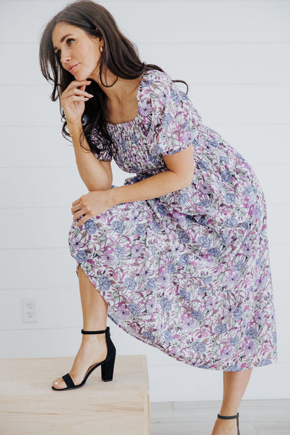 Indigo Dress in Painted Posies- Misses, Plus & Extended Plus (S-4X)