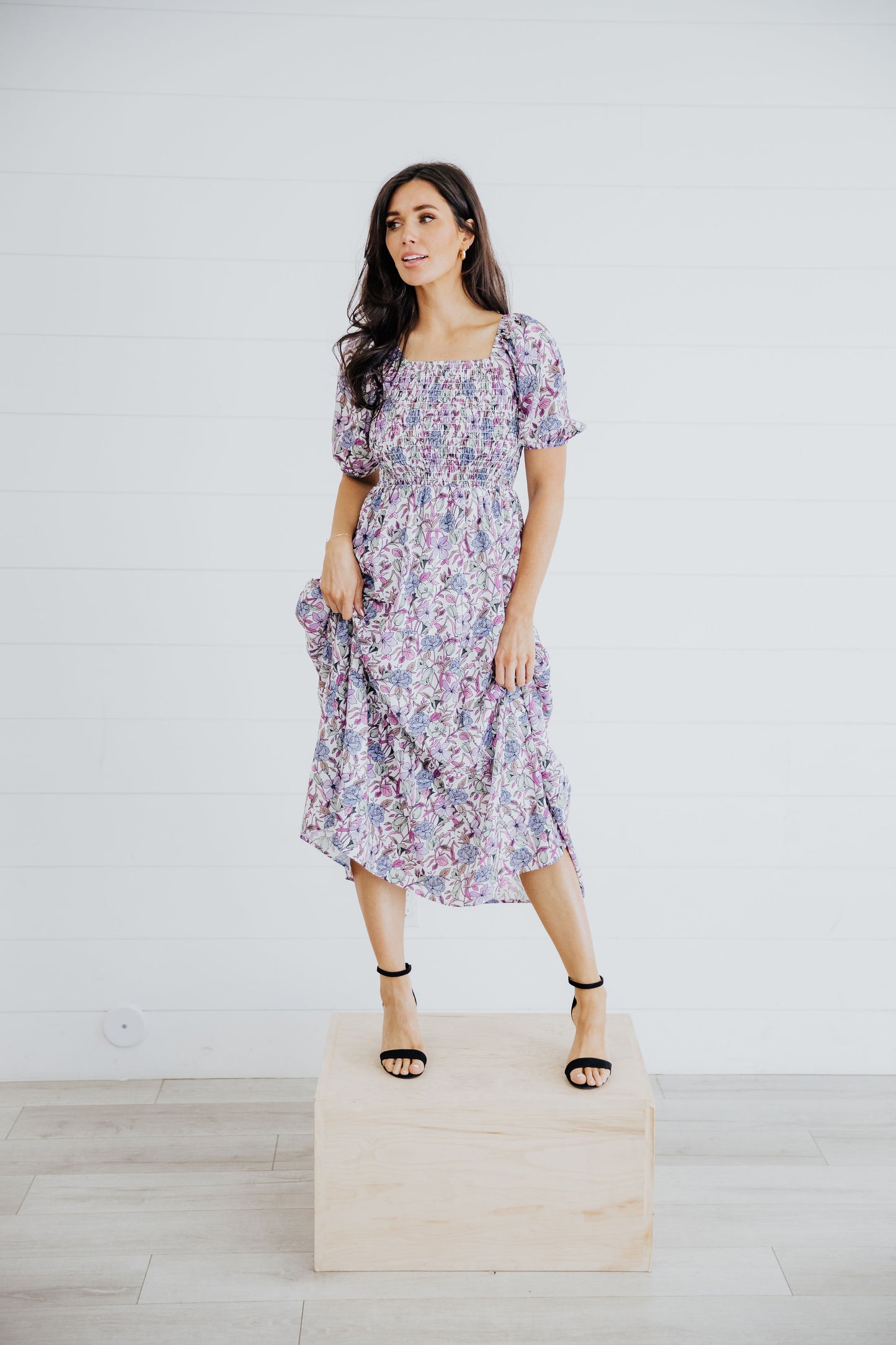 Indigo Dress in Painted Posies- Misses, Plus & Extended Plus (S-4X)