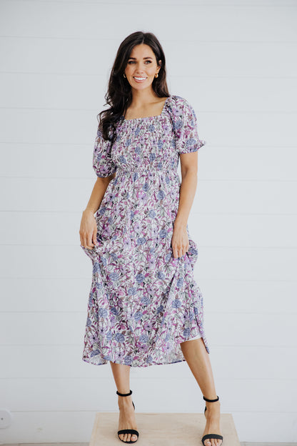 Indigo Dress in Painted Posies- Misses, Plus & Extended Plus (S-4X)