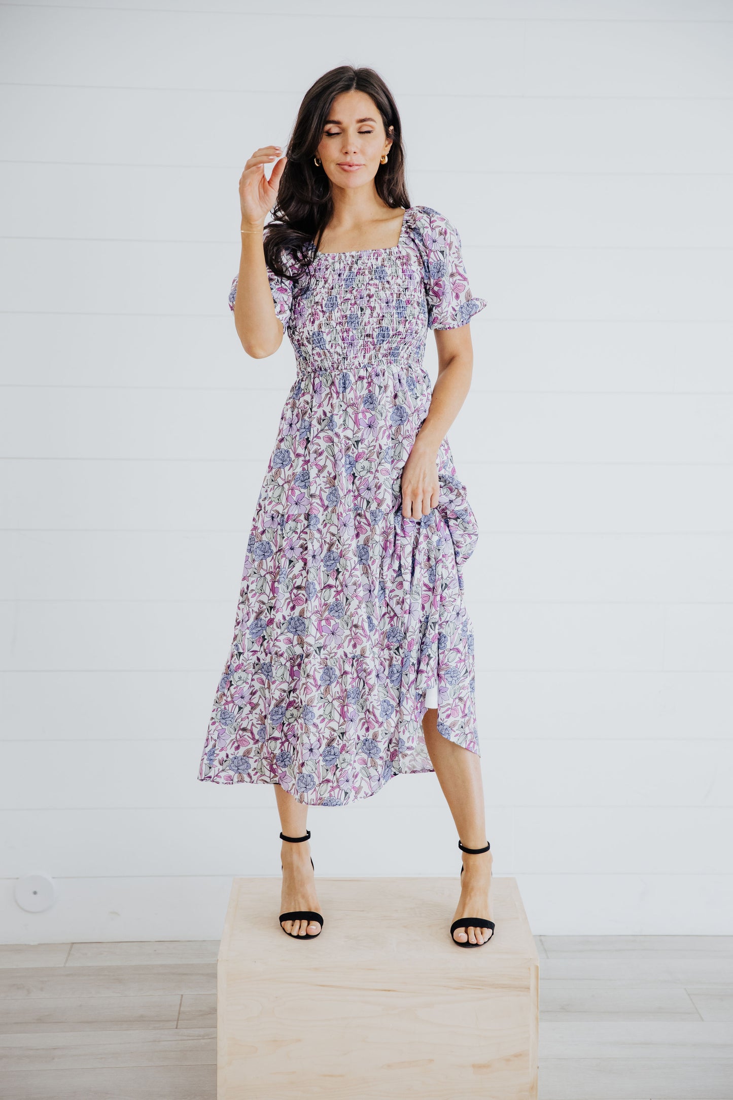 Indigo Dress in Painted Posies- Misses, Plus & Extended Plus (S-4X)