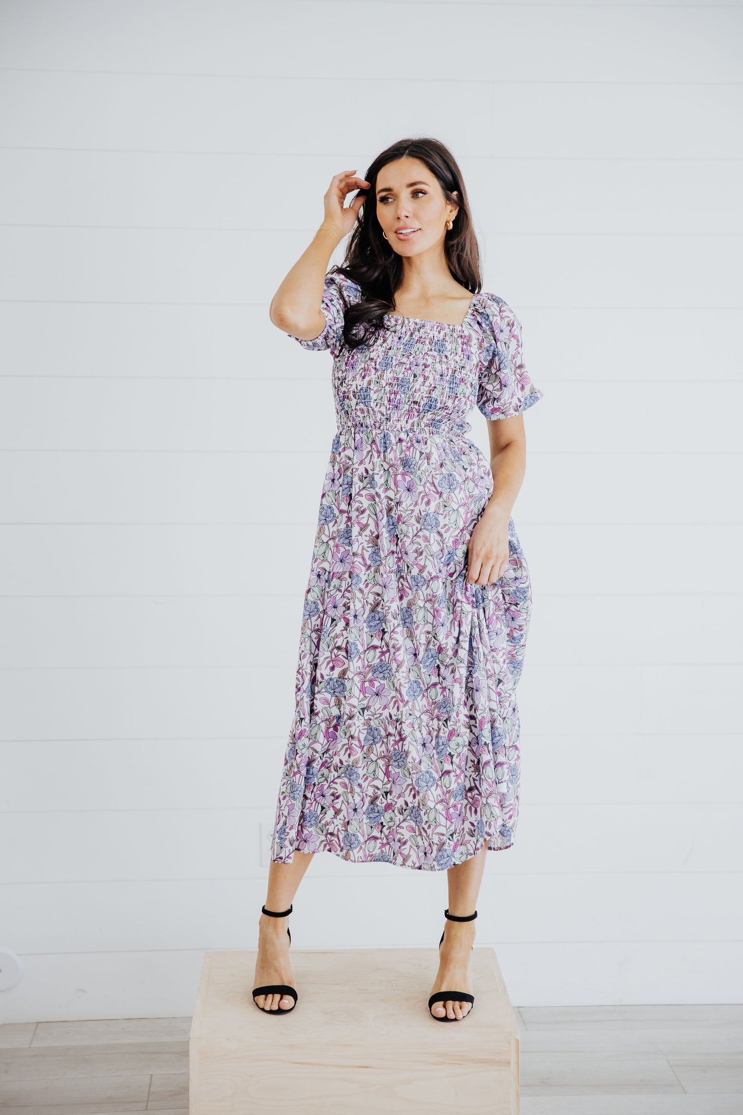 Indigo Dress in Painted Posies- Misses, Plus & Extended Plus (S-4X)