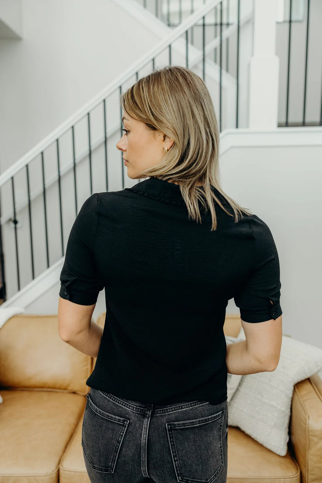 Ruffled Collared Blouse in Black- Misses (XS-XL)