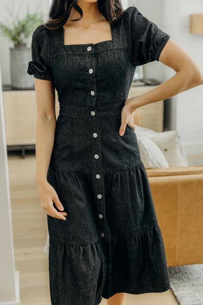 Elton Dress in Black Wash- Misses (S-XL)