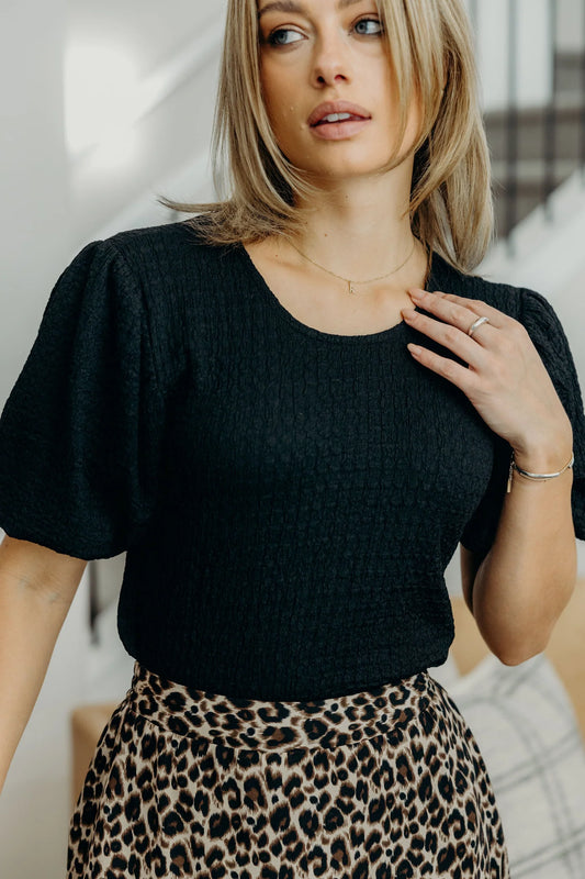 Puff Sleeve Top in Black- Misses (XS-XL)