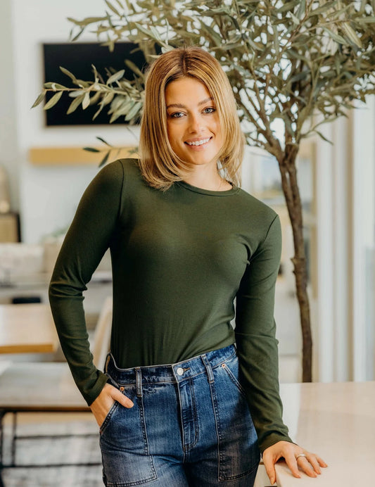 High Neck Long Sleeve Tee in Juniper- Misses (XS-XL)