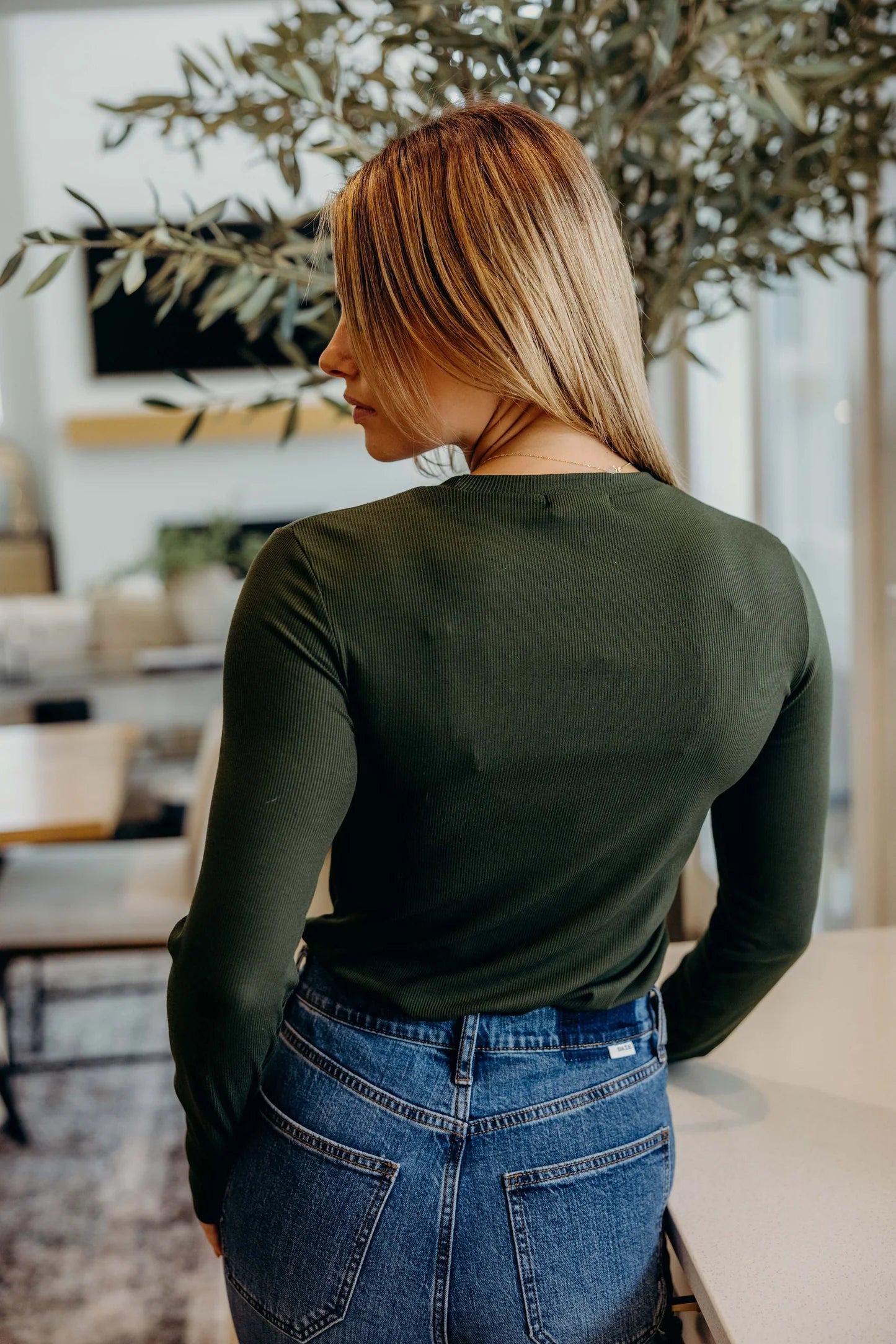 High Neck Long Sleeve Tee in Juniper- Misses (XS-XL)