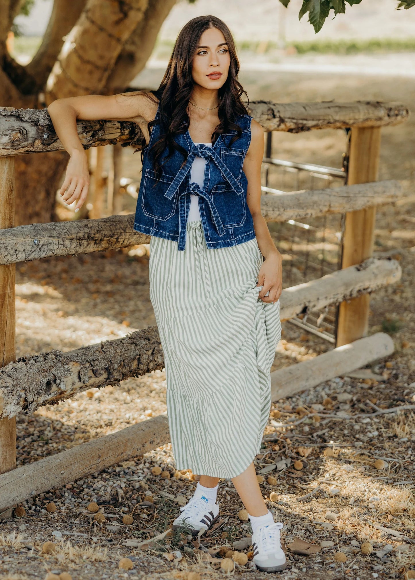Tiered Full Skirt in Green Ribbon- Misses and Plus (XS,S,L,3X,4X)