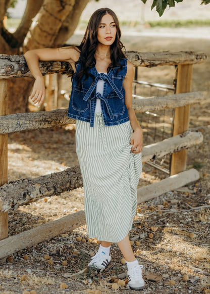 Tiered Full Skirt in Green Ribbon- Misses and Plus (XS,S,L,3X,4X)