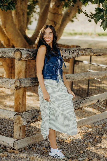 Tiered Full Skirt in Green Ribbon- Misses and Plus (XS,S,L,3X,4X)