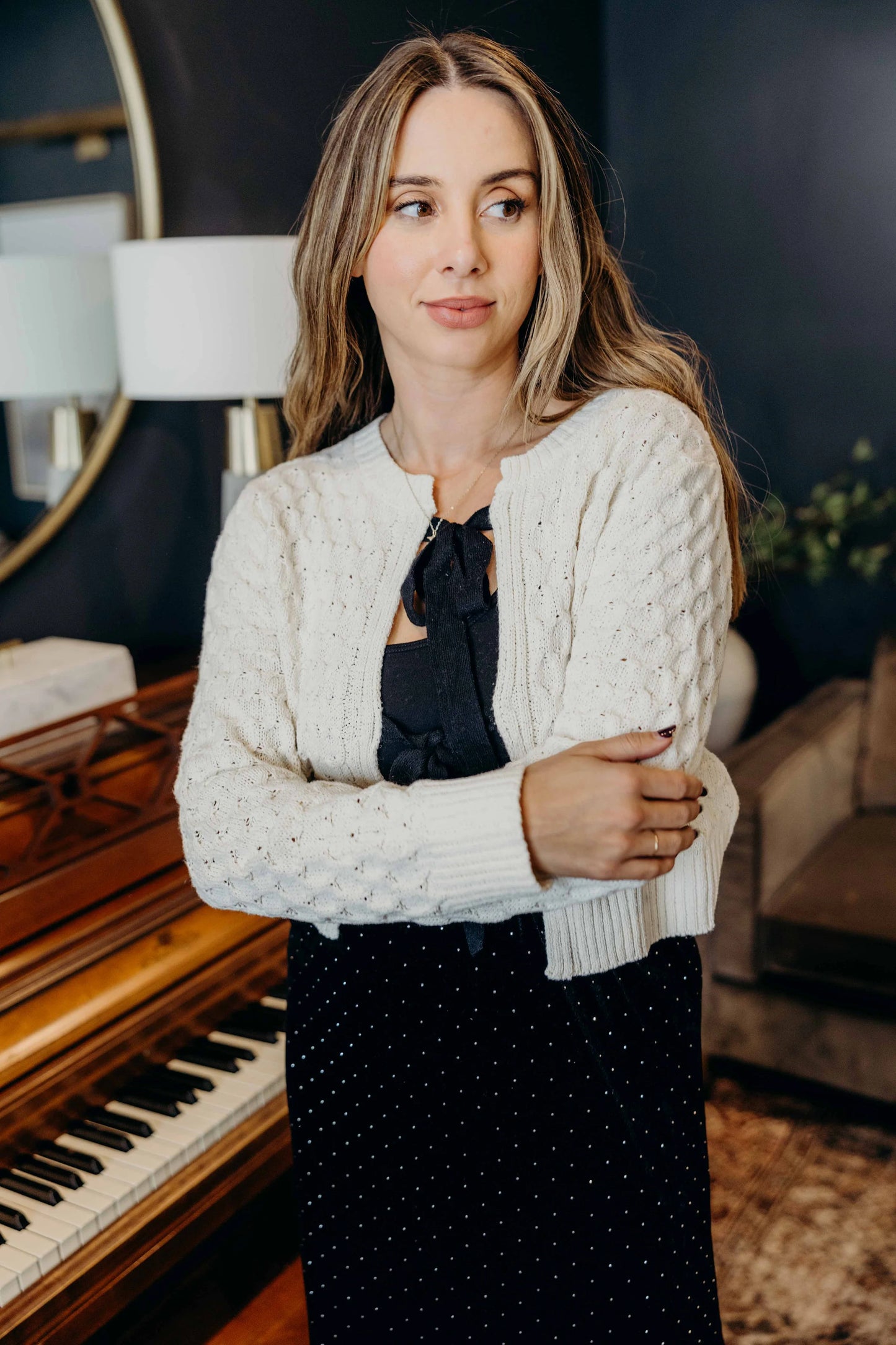 Yarn Knit Cardi in Marshmallow- Misses (XS-XL)