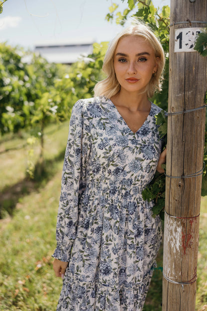 Jacey Dress in Whispering Bluevine- Misses and Plus (XS-M,3X,4X)