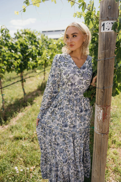 Jacey Dress in Whispering Bluevine- Misses and Plus (XS-M,3X,4X)