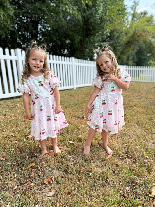 Sweet Cherry Sequins Dress in Pink- Girls (2-7)