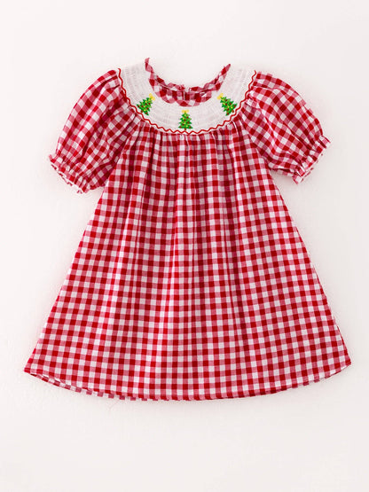 Christmas Tree Smocking Dress in Red- Girls (2-7)
