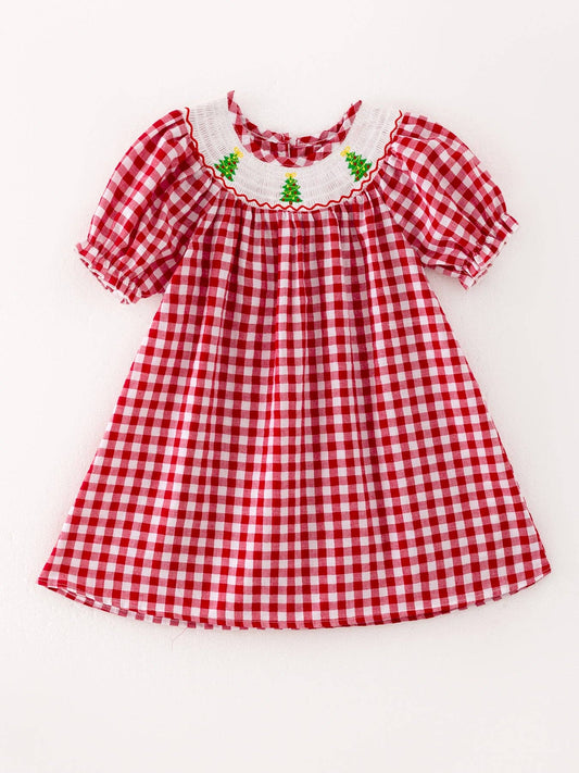 Christmas Tree Smocking Dress in Red- Girls (2-7)