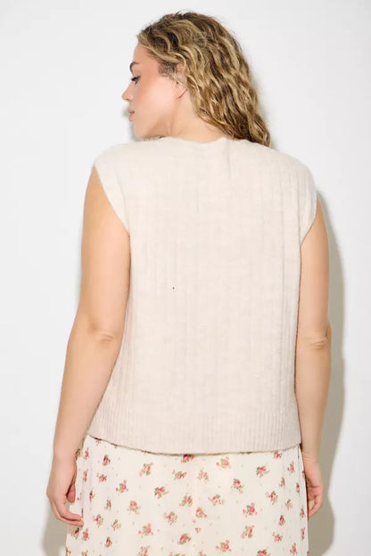 Ribbon Sweater Vest in Oatmeal- Misses and Plus (XS-3X)