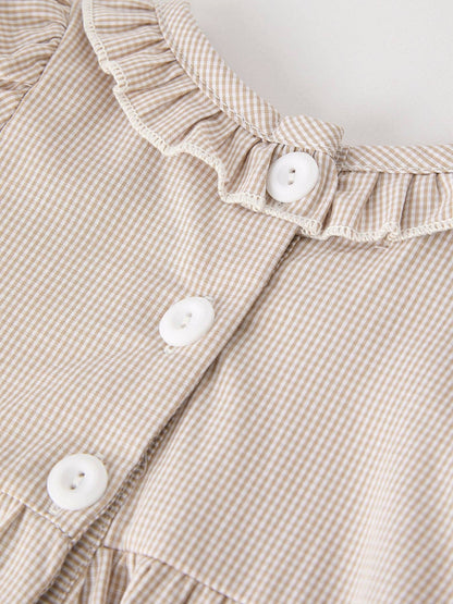 Pumpkin Patch Smocked Romper in Tan- Infant Girls (3M-18M)